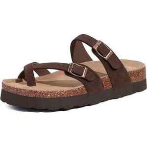 Suede Platform Sandals Cork Footbed Adjustable Summer Slides Comfort Shoes